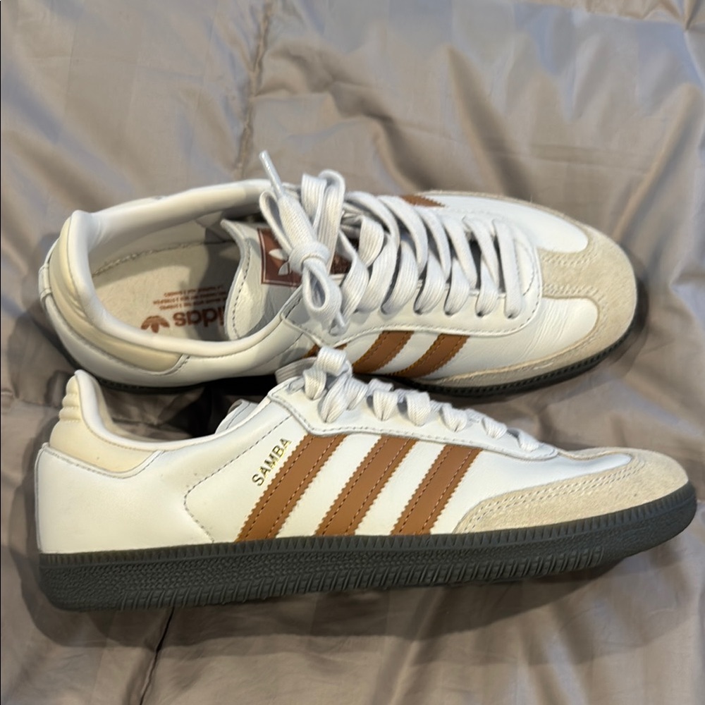 Adidas White and Brown Sneakers Samba